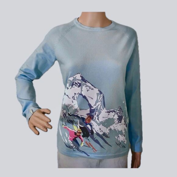 Meister Montage Winter Ski Blue Wool Spandex Blend Sweater Size M - Picture 2 of 10
